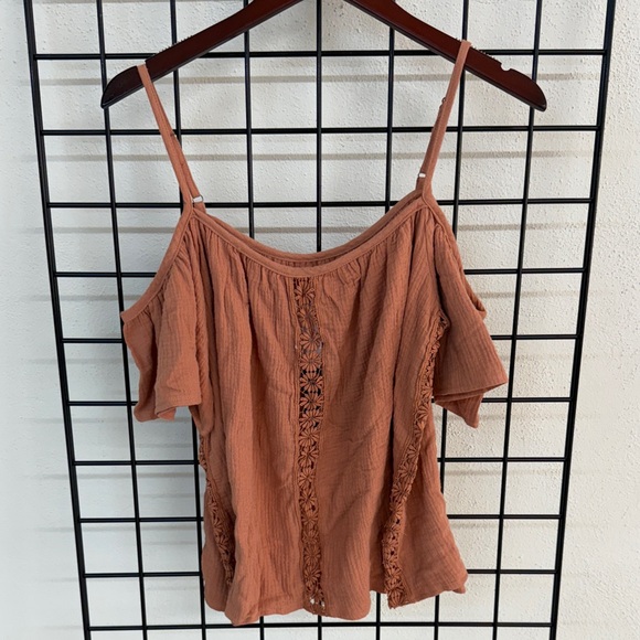 Elegant Terracotta Cold Shoulder Blouse - Picture 1 of 3